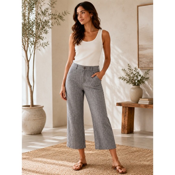 Pilcro and the Letterpress Pants - Pilcro and the Letterpress Linen Blend Wide Leg‎ Pants Size 6 Grey Herringbone